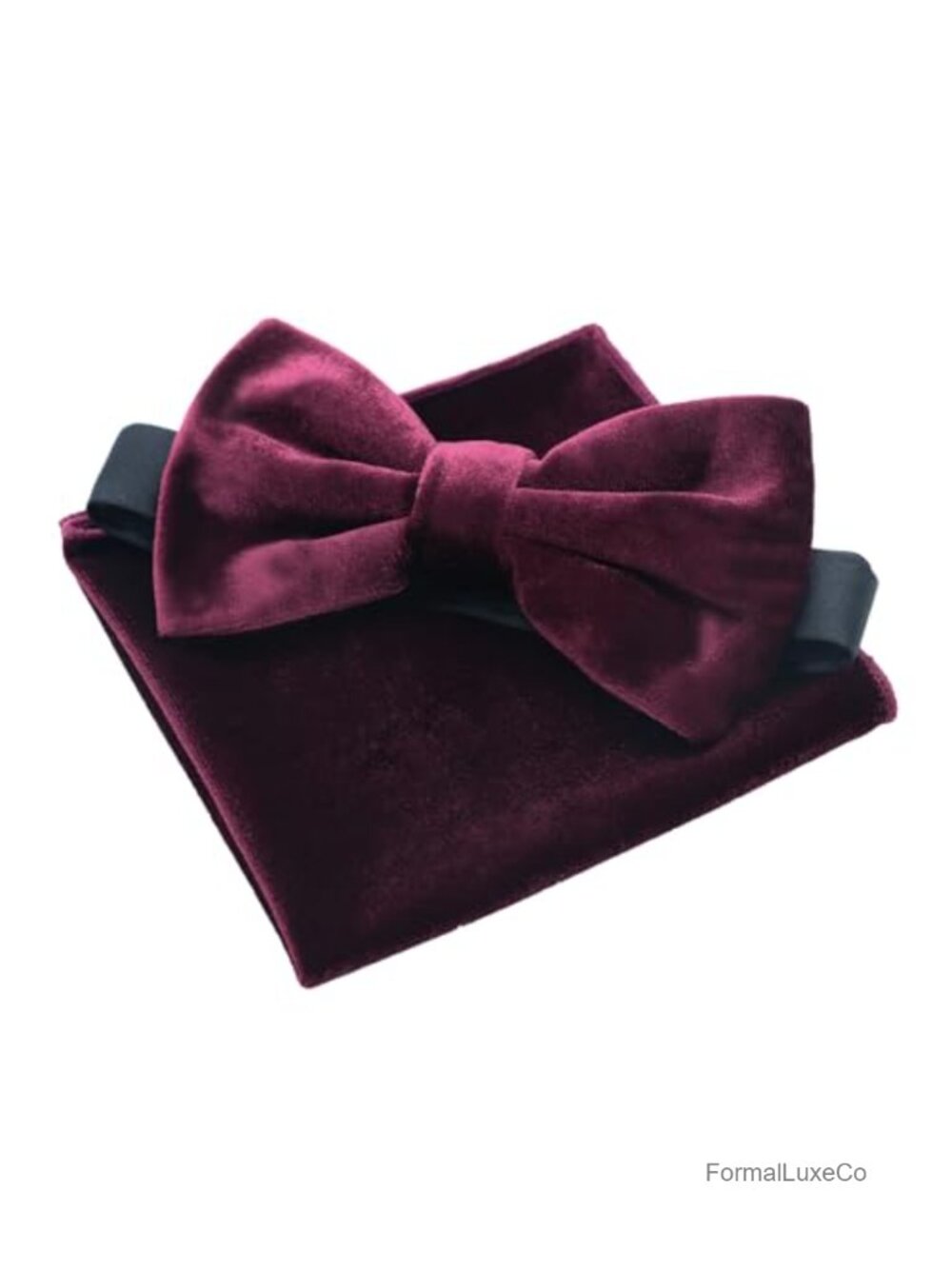 Velvet Pre-Tied Bow Tie and Pocket Square Set for Men, Adjustable, Formal